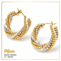وشواره حلقه ای پیچ خورده چند رشته ای میلوارا کالکشن نیوشا مدل CNG103 ترکیب طلایی نقره ای با قفل ضامن دار