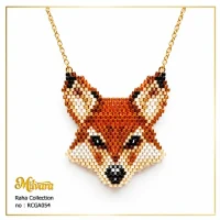 آویز دست‌ساز سر روباه با مهره مییوکی اصل ژاپن، زنجیر طلایی میلوارا کد RCGA054